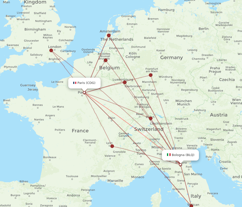 CDG to BLQ flights and routes map