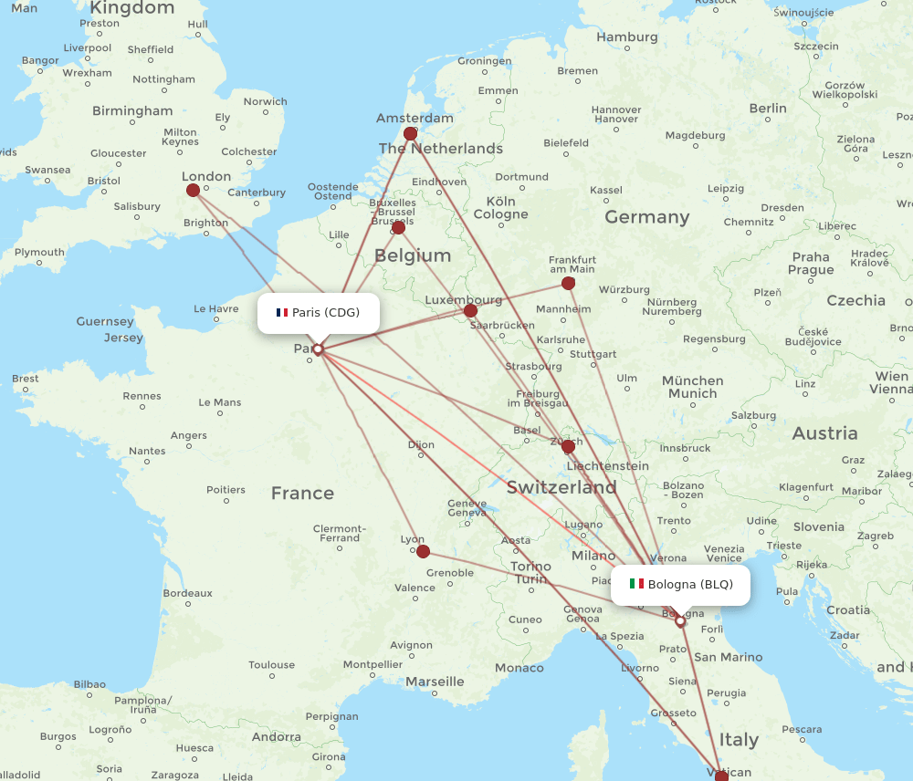 CDG-BLQ flight routes