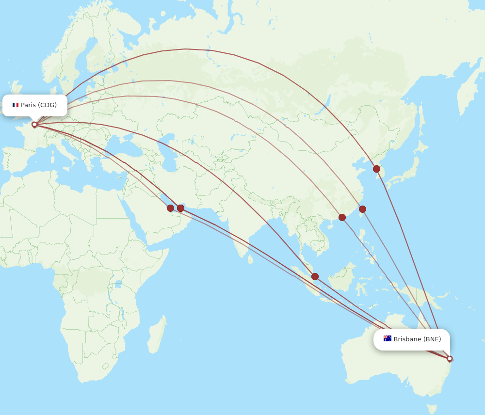 CDG-BNE flight routes