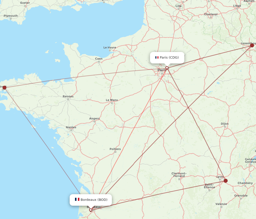 CDG to BOD flights and routes map