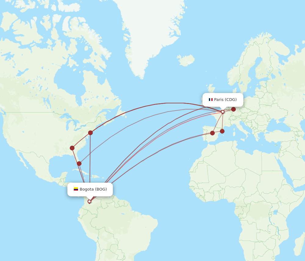 CDG-BOG flight routes