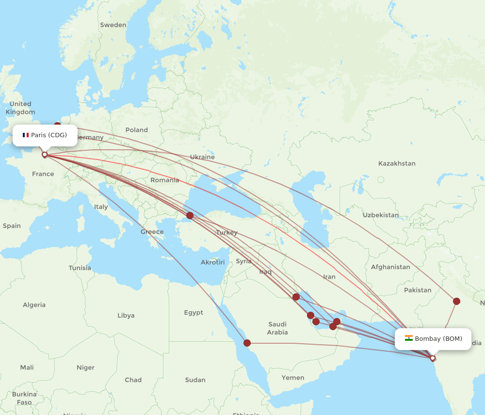 CDG-BOM flight routes