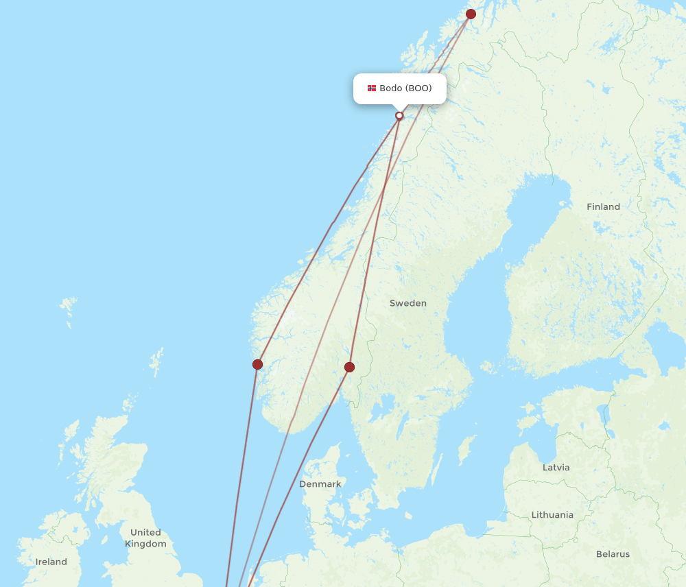 CDG to BOO flights and routes map