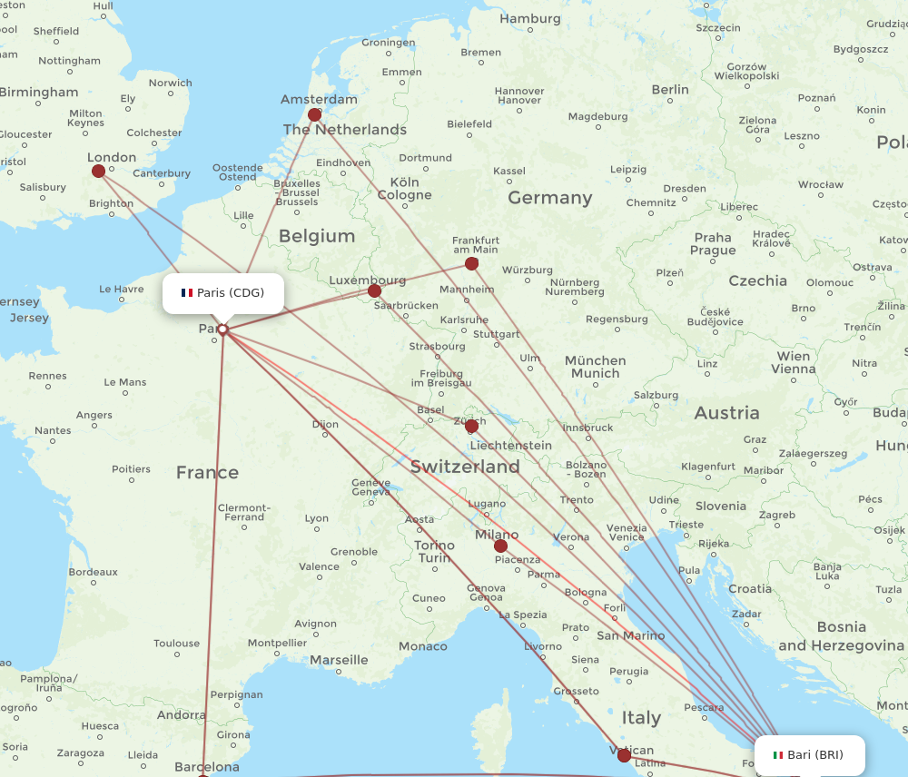 CDG to BRI flights and routes map