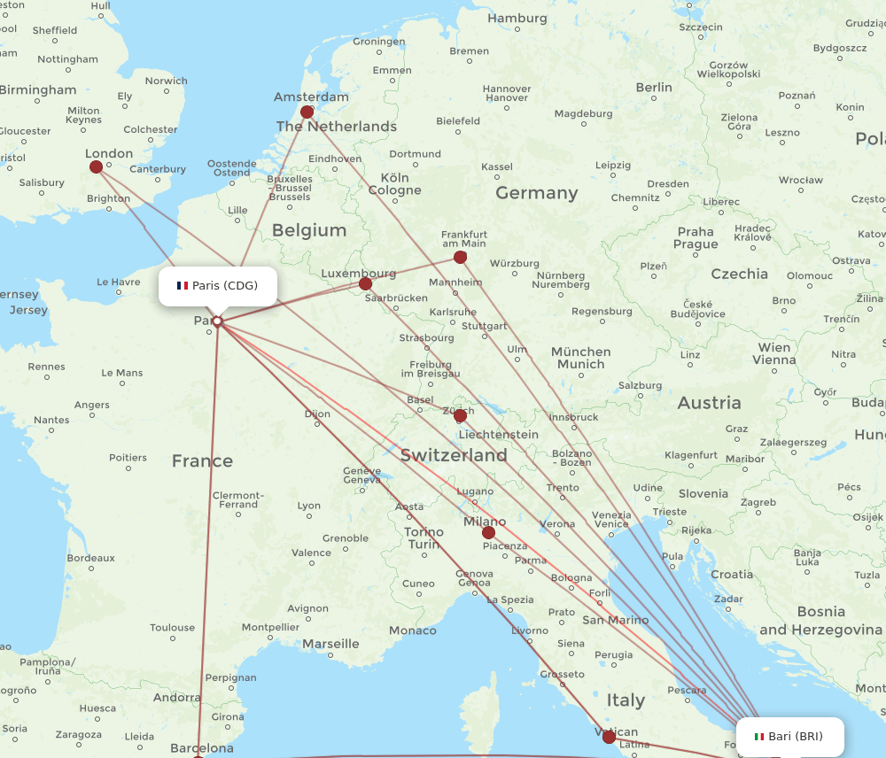 CDG-BRI flight routes