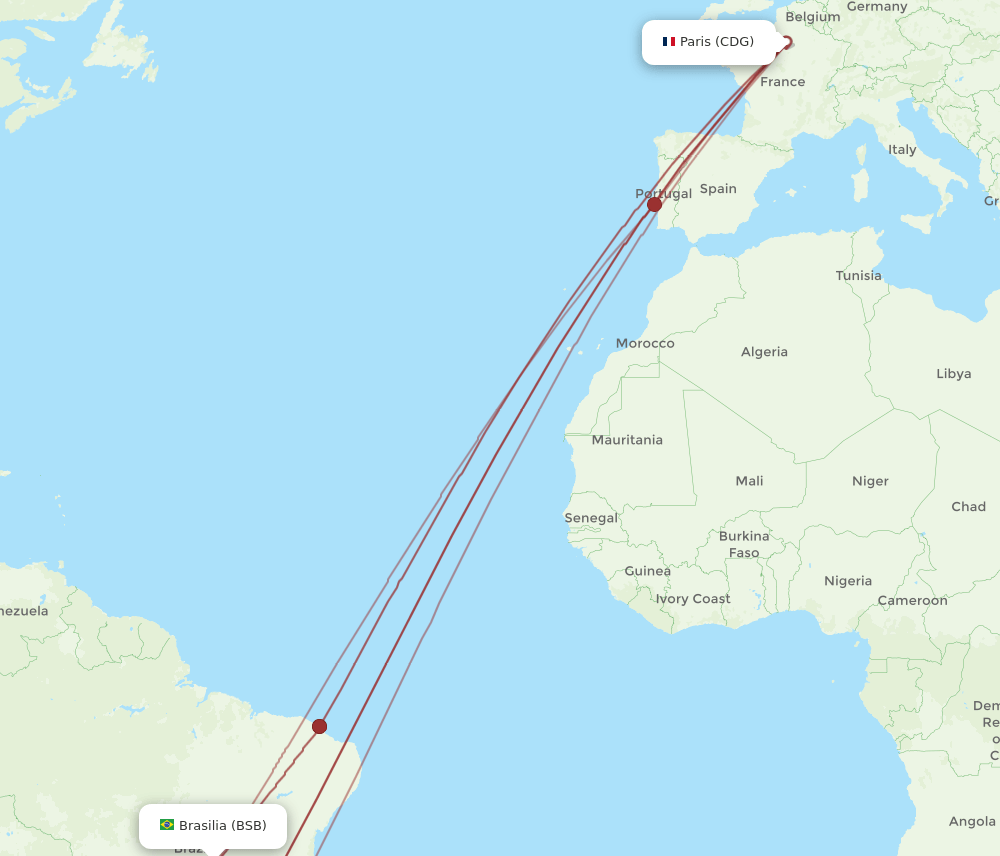 CDG-BSB flight routes
