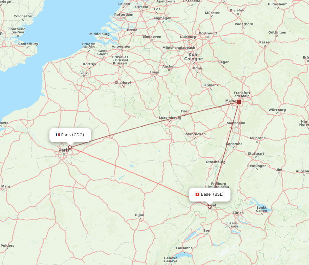 CDG to BSL flights and routes map