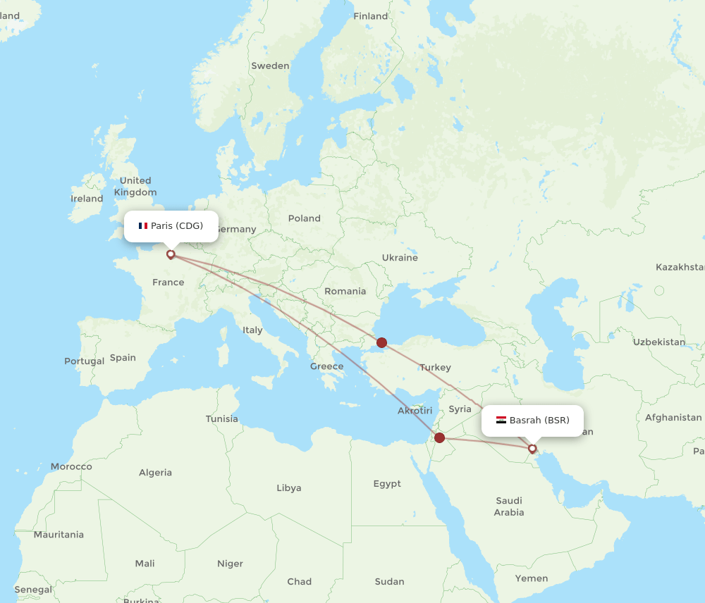 CDG-BSR flight routes
