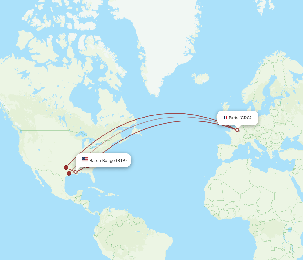CDG-BTR flight routes