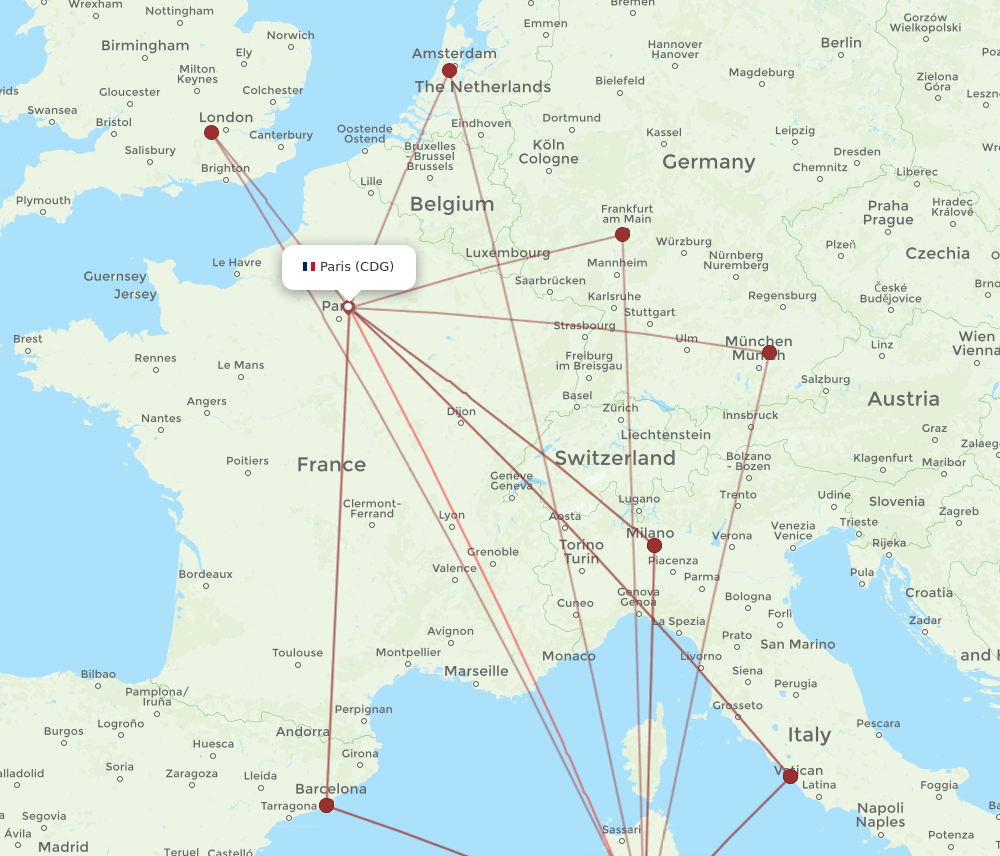 CDG to CAG flights and routes map
