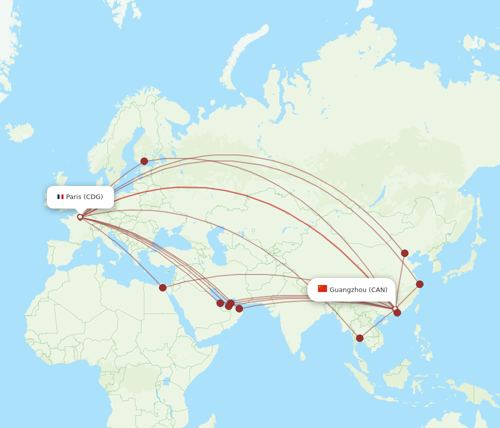 CDG to CAN flights and routes map