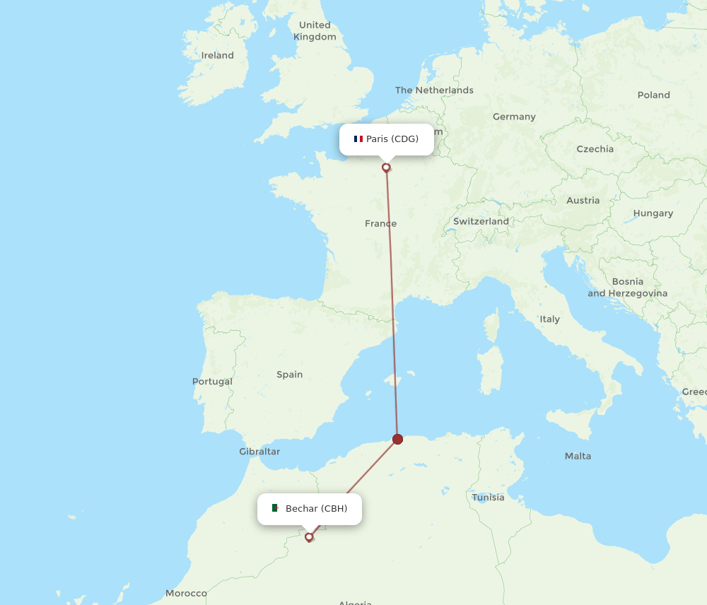 CDG to CBH flights and routes map