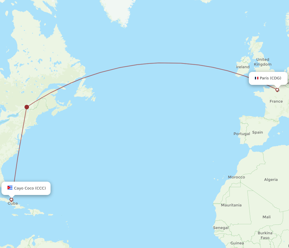 CDG-CCC flight routes