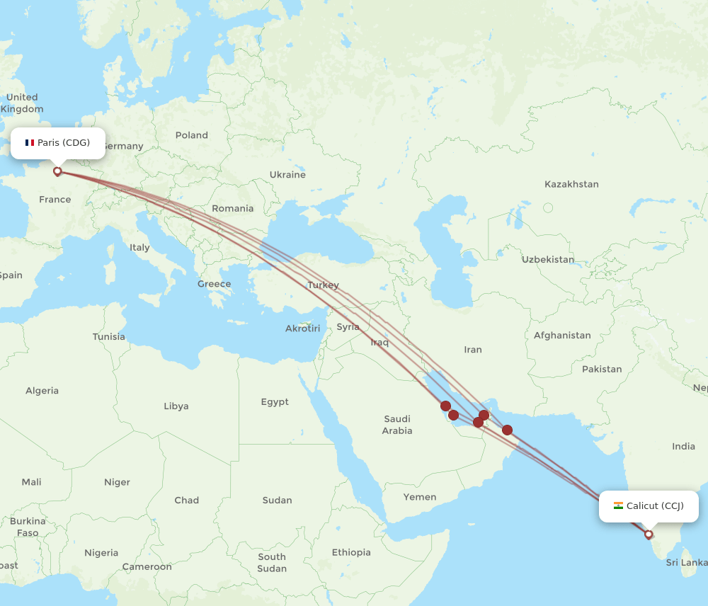 CDG-CCJ flight routes
