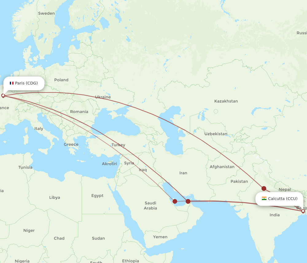 CDG-CCU flight routes