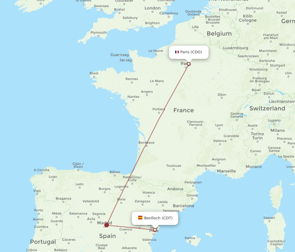 CDG-CDT flight routes