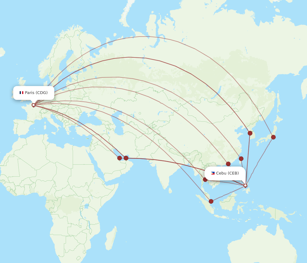 CDG to CEB flights and routes map