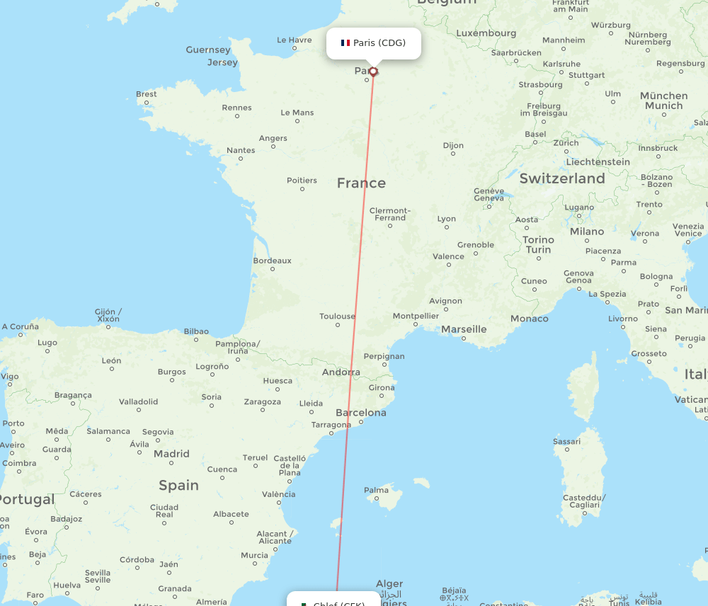 CDG-CFK flight routes