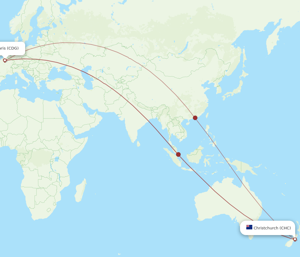 CDG to CHC flights and routes map