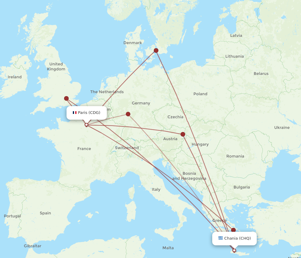 CDG to CHQ flights and routes map