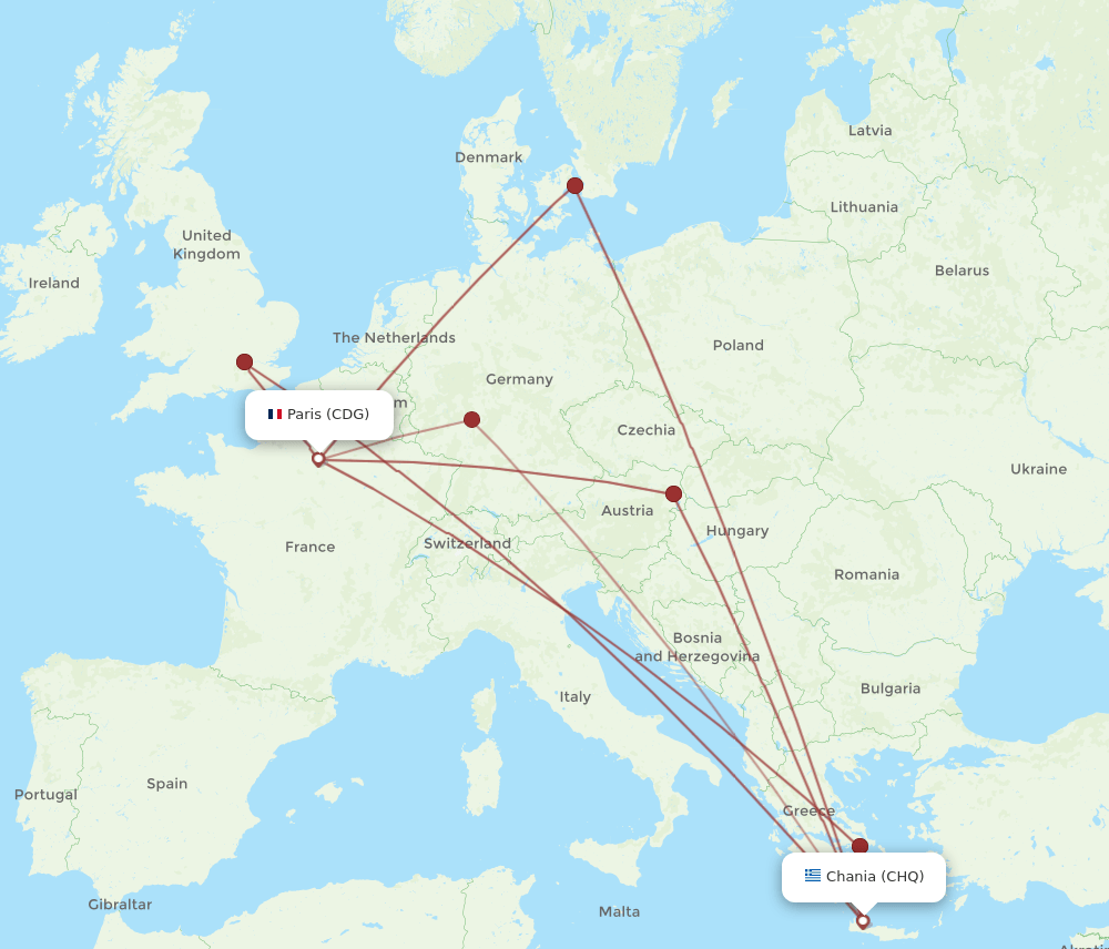 CDG-CHQ flight routes