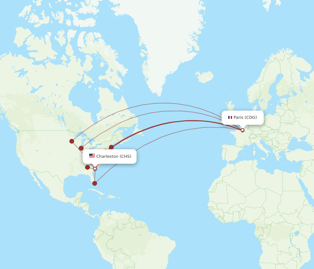CDG-CHS flight routes