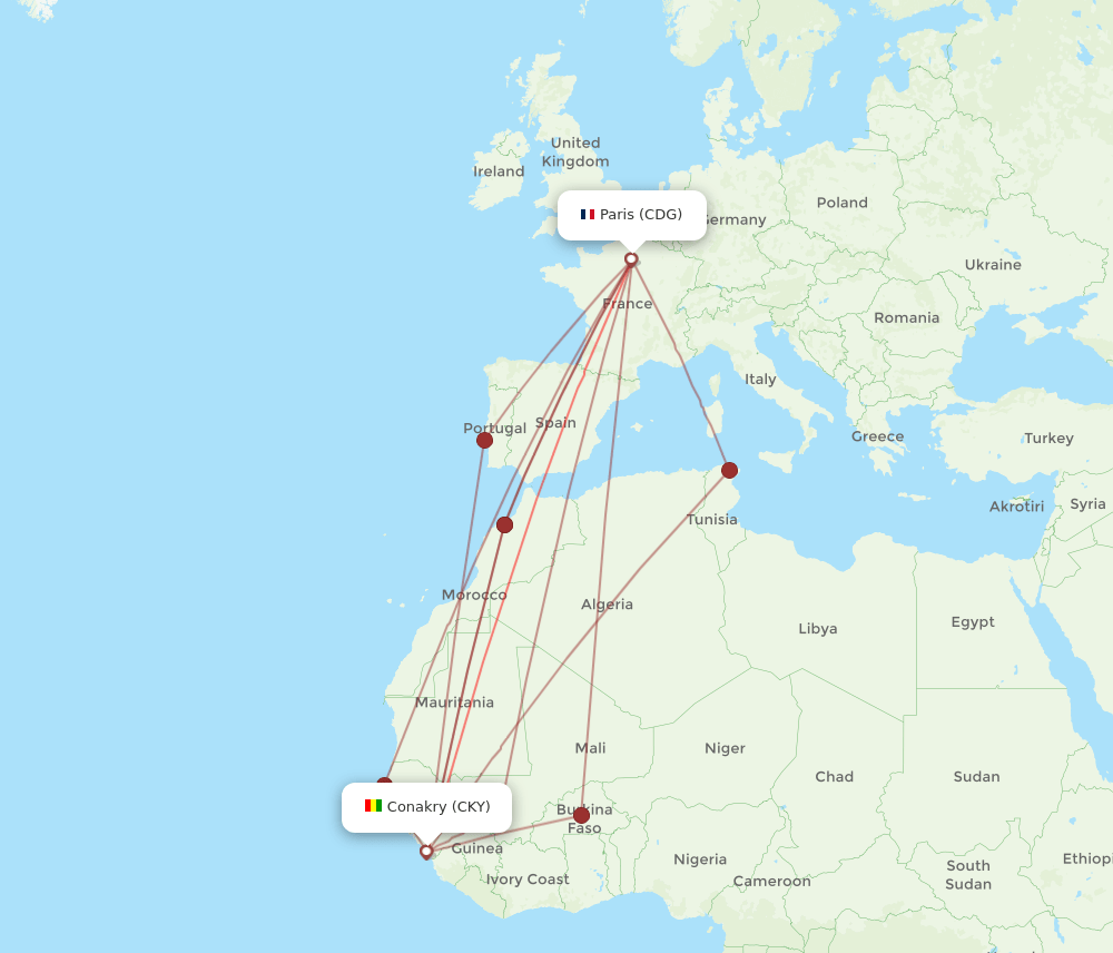 CDG-CKY flight routes