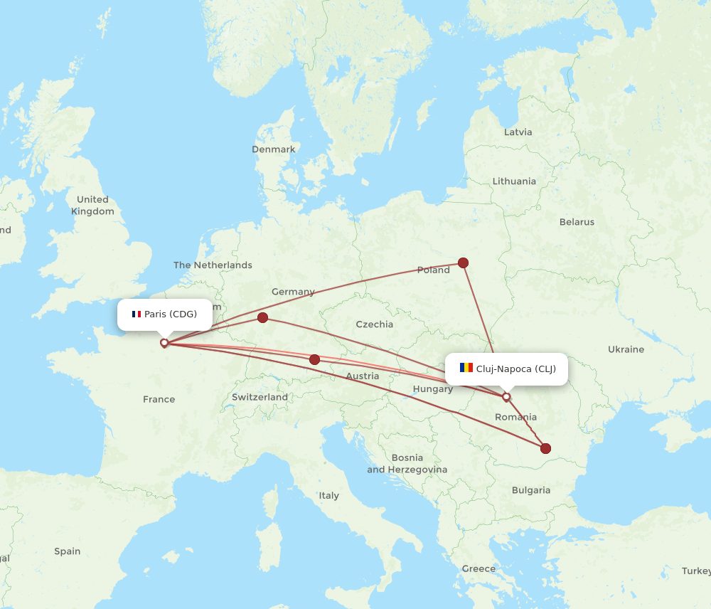 CDG-CLJ flight routes