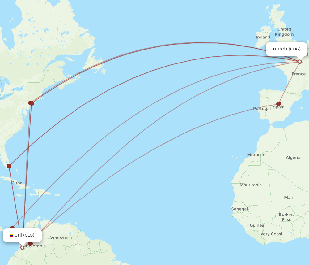 CDG-CLO flight routes