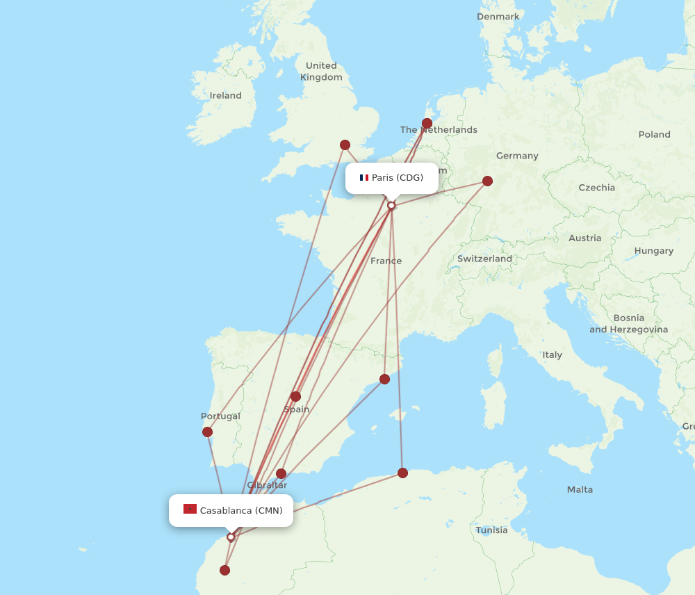 CDG-CMN flight routes