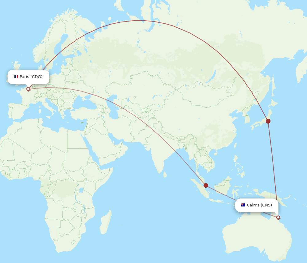 CDG to CNS flights and routes map