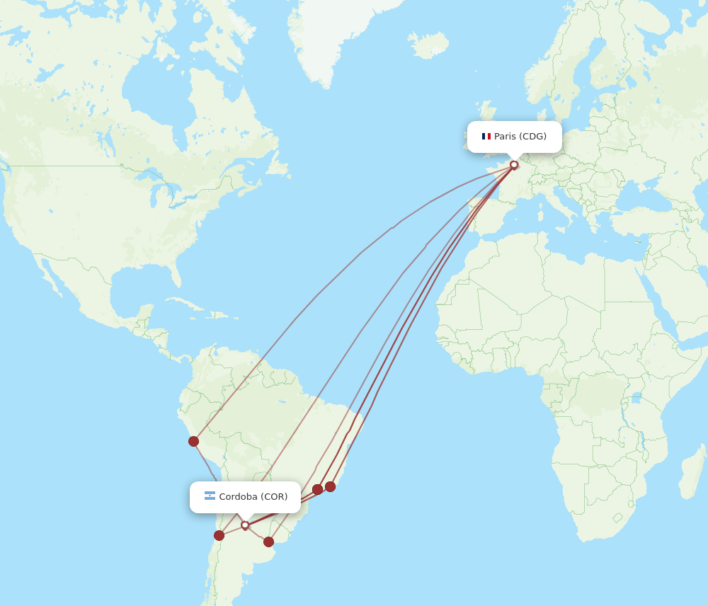 CDG-COR flight routes