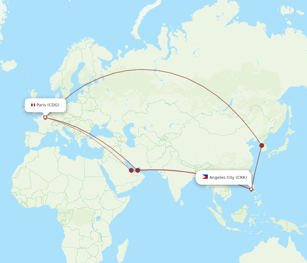 CDG-CRK flight routes