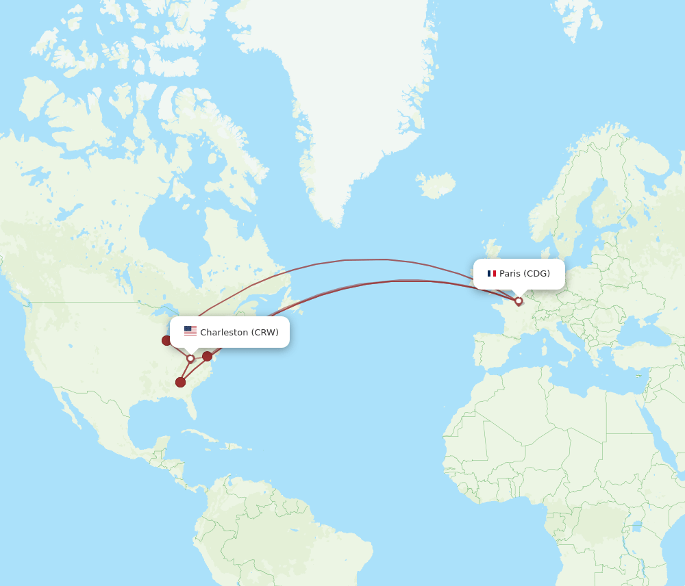 CDG to CRW flights and routes map