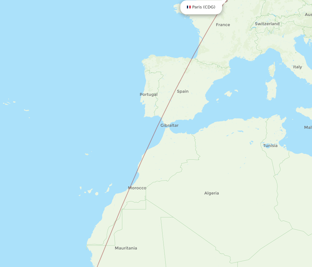 CDG to CSK flights and routes map
