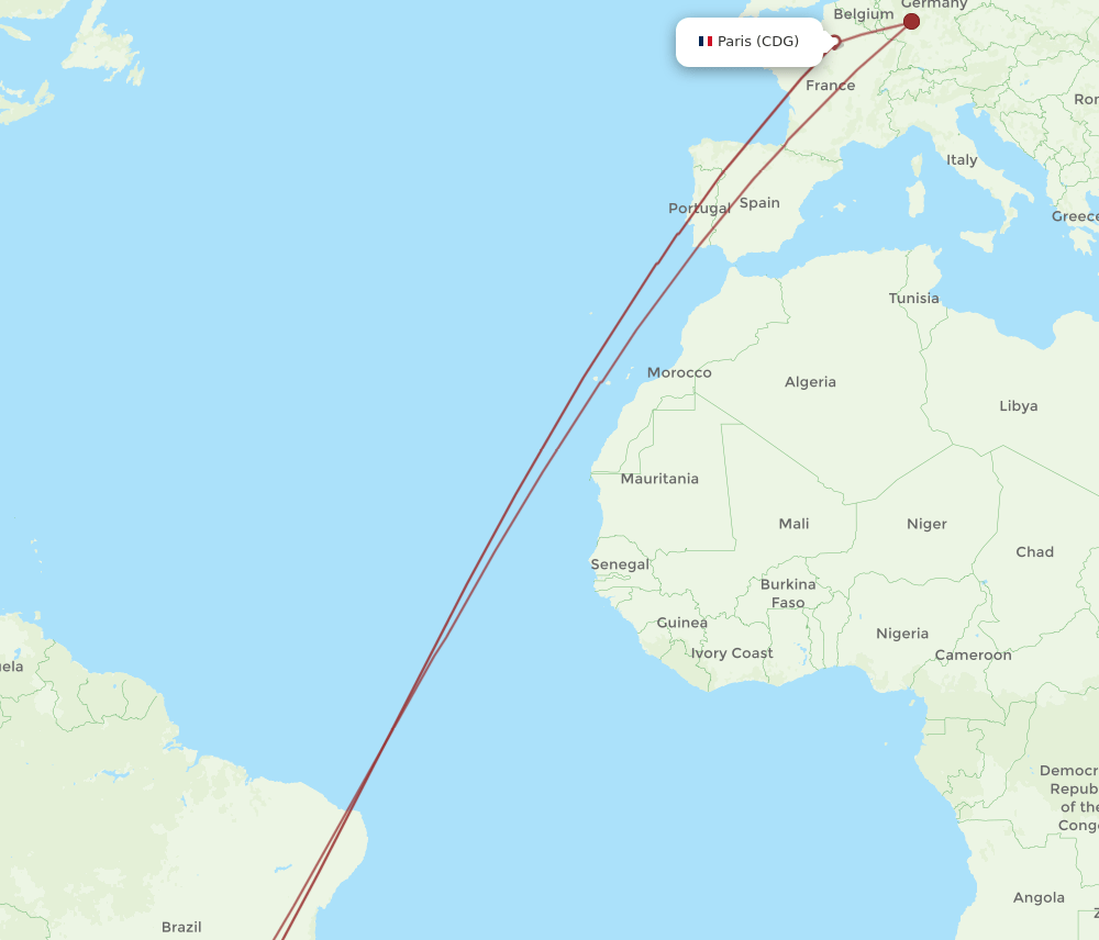CDG-CWB flight routes