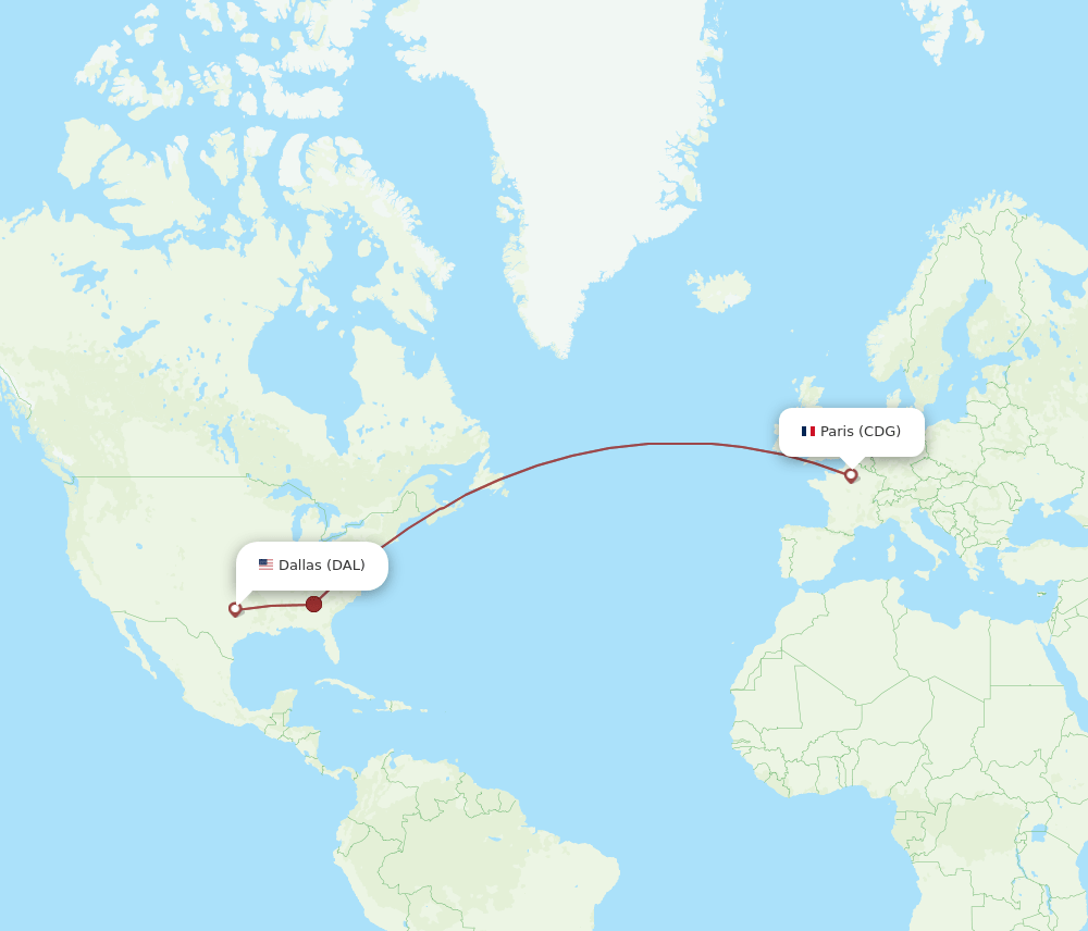 CDG to DAL flights and routes map