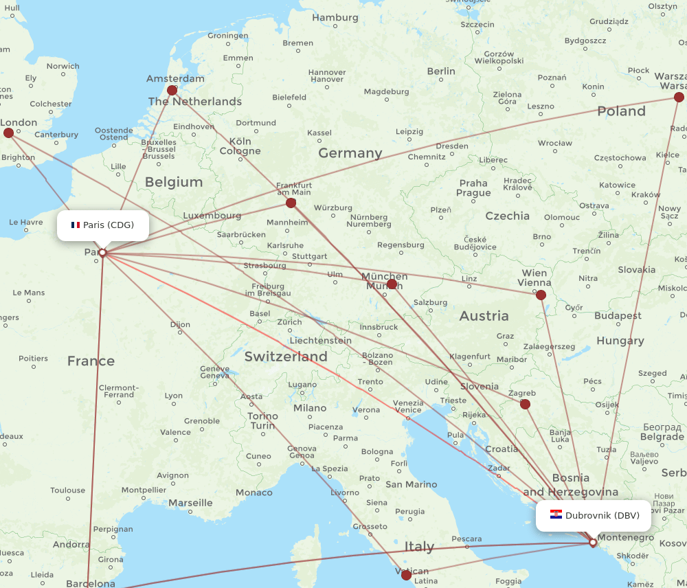 CDG-DBV flight routes