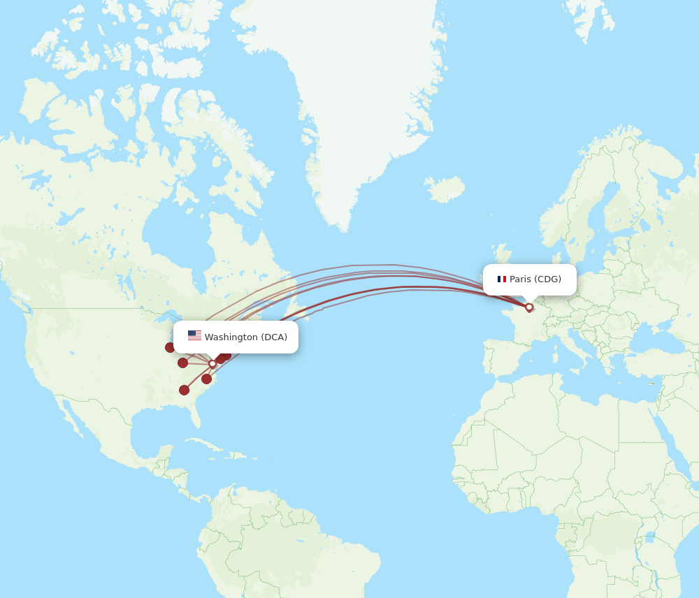 CDG-DCA flight routes