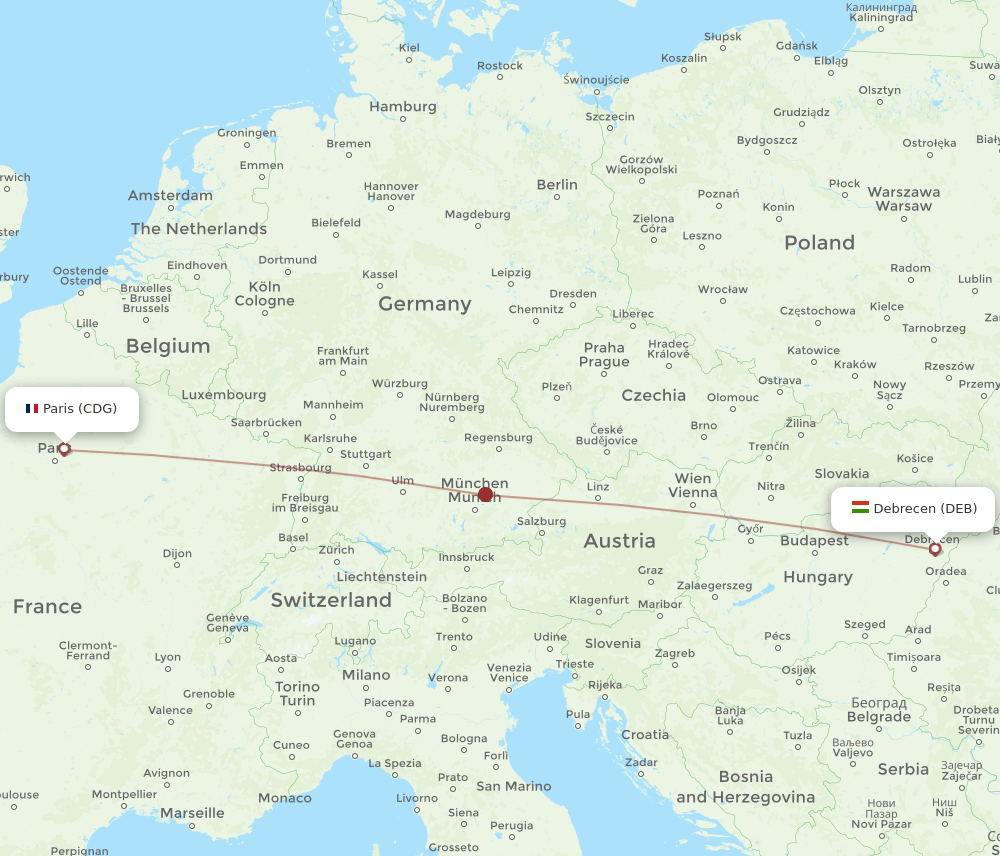 CDG to DEB flights and routes map