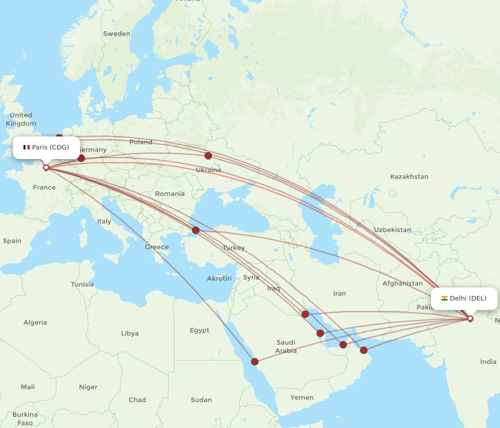 CDG-DEL flight routes
