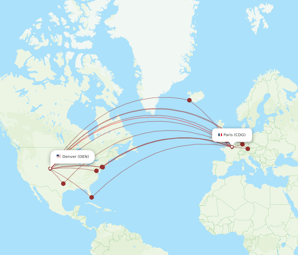 CDG to DEN flights and routes map