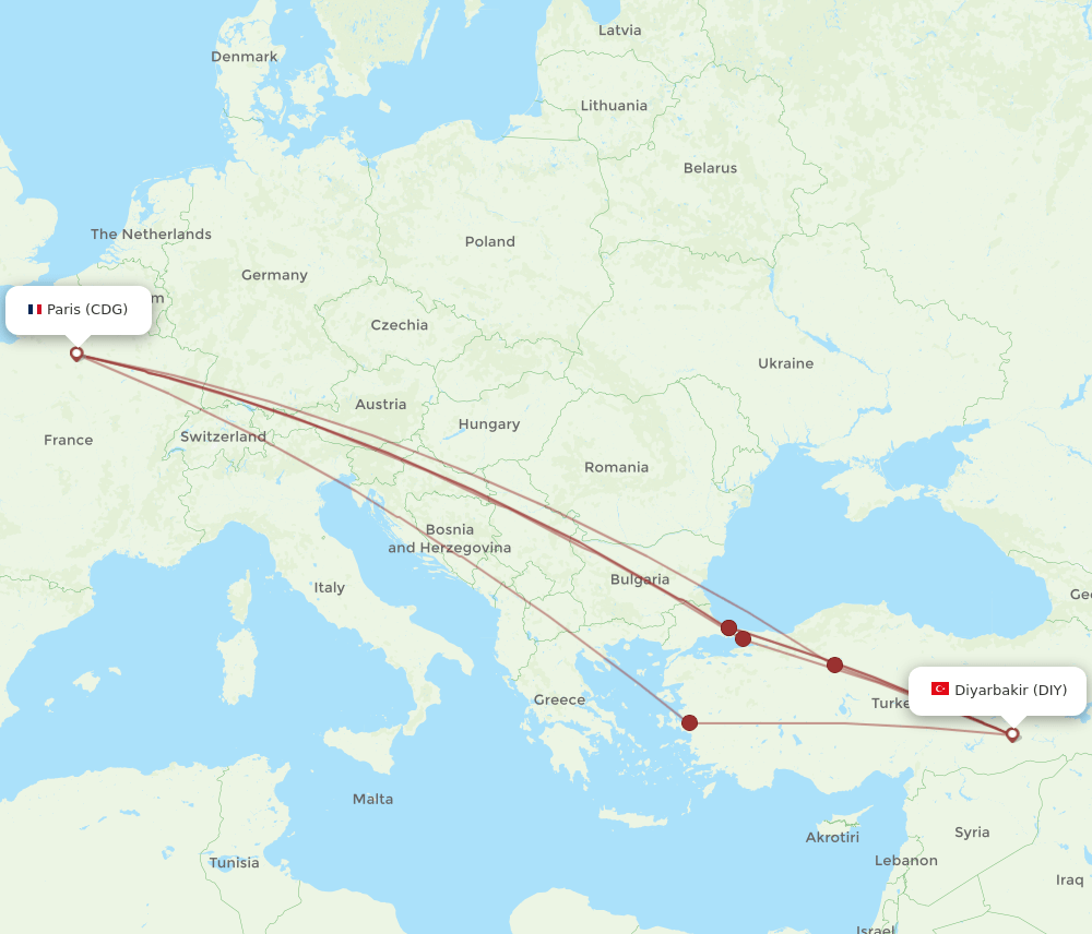 CDG-DIY flight routes