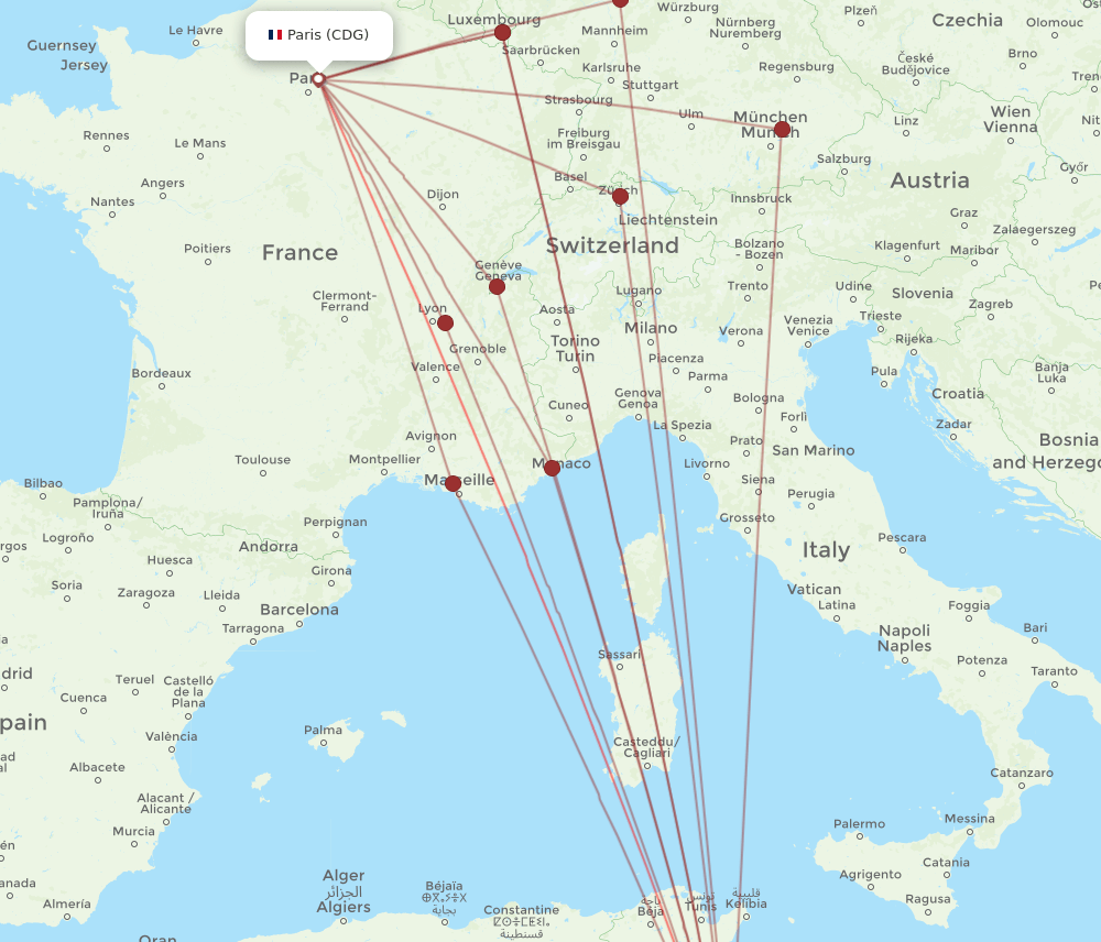 CDG-DJE flight routes