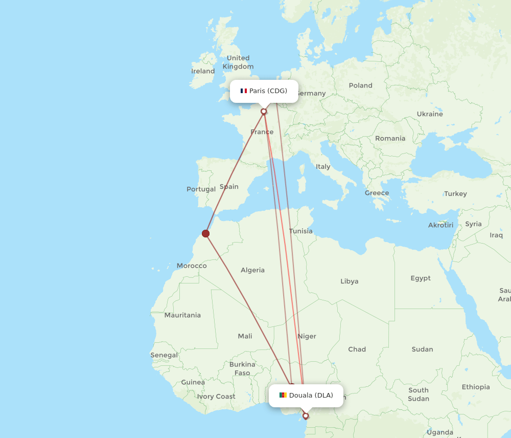 CDG to DLA flights and routes map