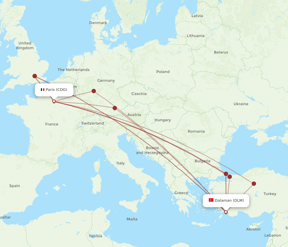 CDG-DLM flight routes