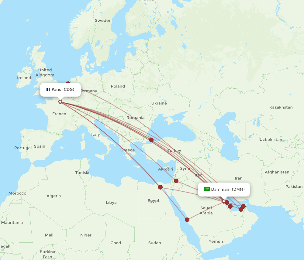 CDG-DMM flight routes