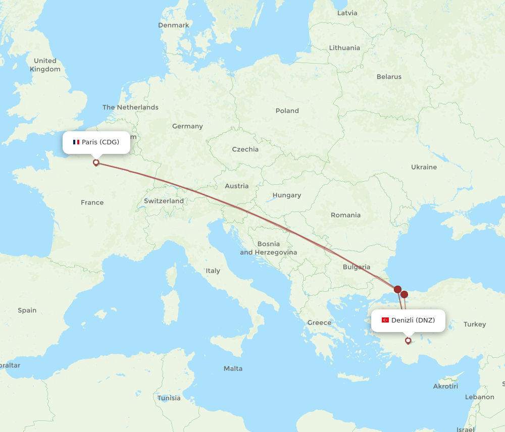 CDG-DNZ flight routes