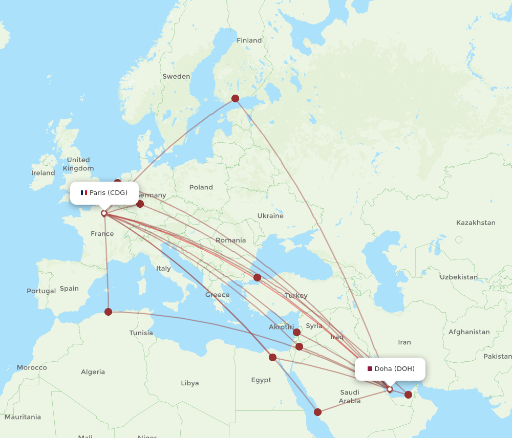 CDG-DOH flight routes
