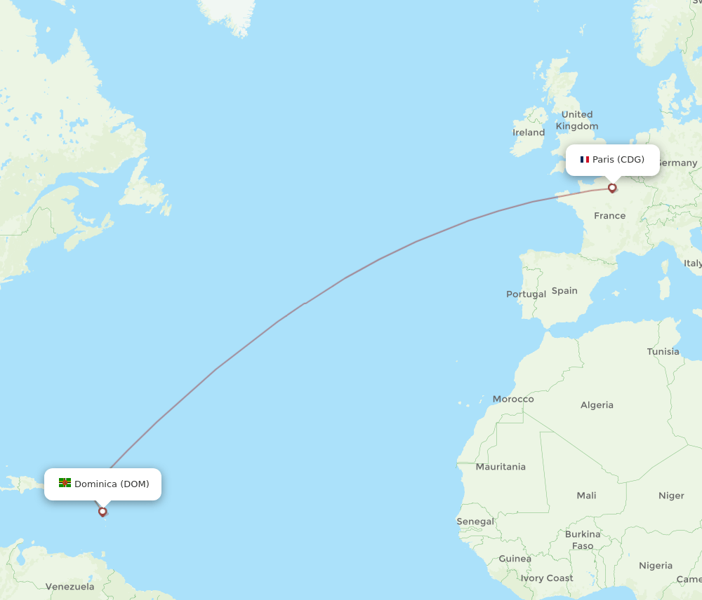 CDG to DOM flights and routes map